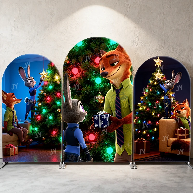 

Zootopia Arch Backdrop Cover Disney Christmas decoration themed backdrop, photo prop for family holiday activities