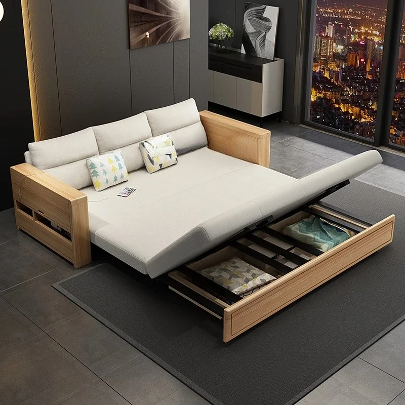 zz solid wood folding sofa bed double single dual-purpose small apartment multi-function