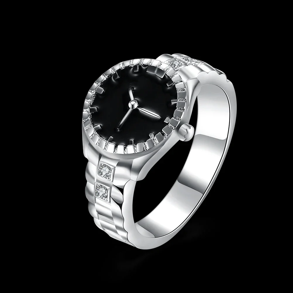 Bagues en argent Sterling 925 pour femmes et hommes, montre noire en cristal fin, élégante, cadeaux de fête à la mode, breloque pour dame, bijoux de luxe de mariage