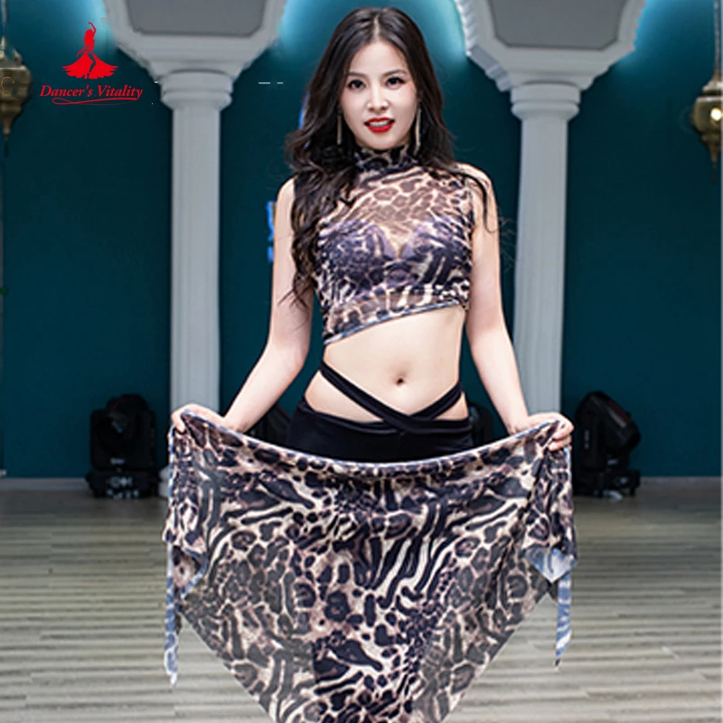 Traje de danza del vientre para mujer, ropa de baile Sexy con estampado de leopardo, traje de rendimiento de dos piezas, ropa de entrenamiento de danza del vientre para adultos