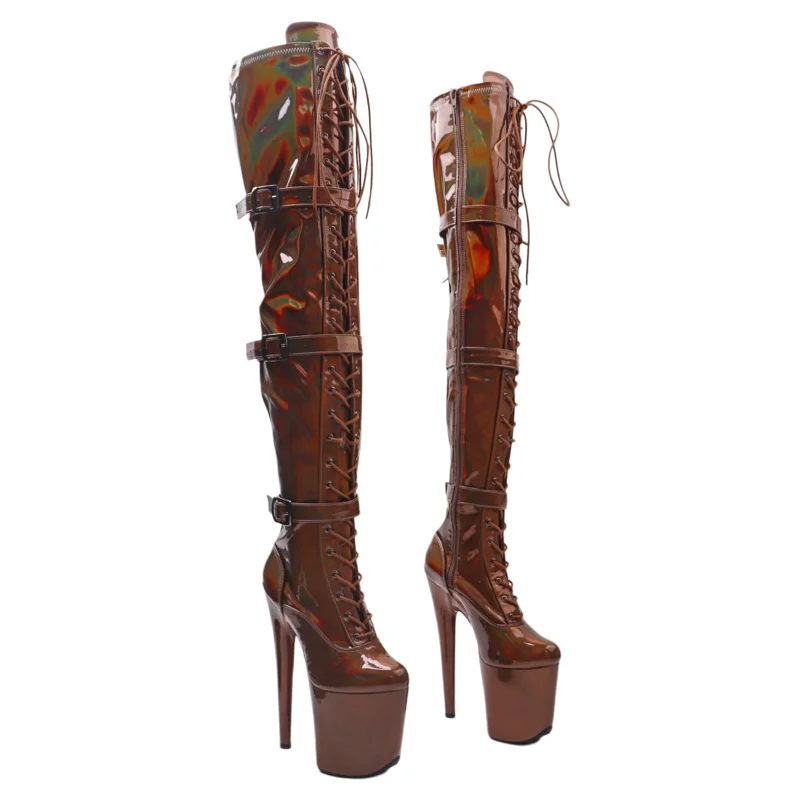 Leecabe   20CM/8inches Holographic shiny PU Trends and Fashion High Heel platform stripper heels Pole Dance boots