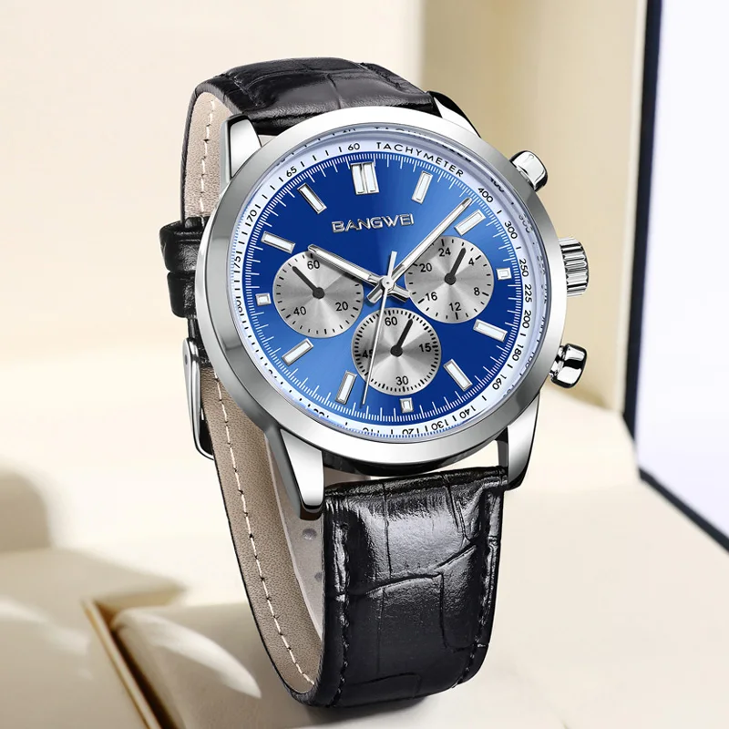 

Мужские наручные часы BANGWEI класса люкс, водонепроницаемые, светящиеся, с хронографом, из нержавеющей стали, кварцевые, Reloj Hombre