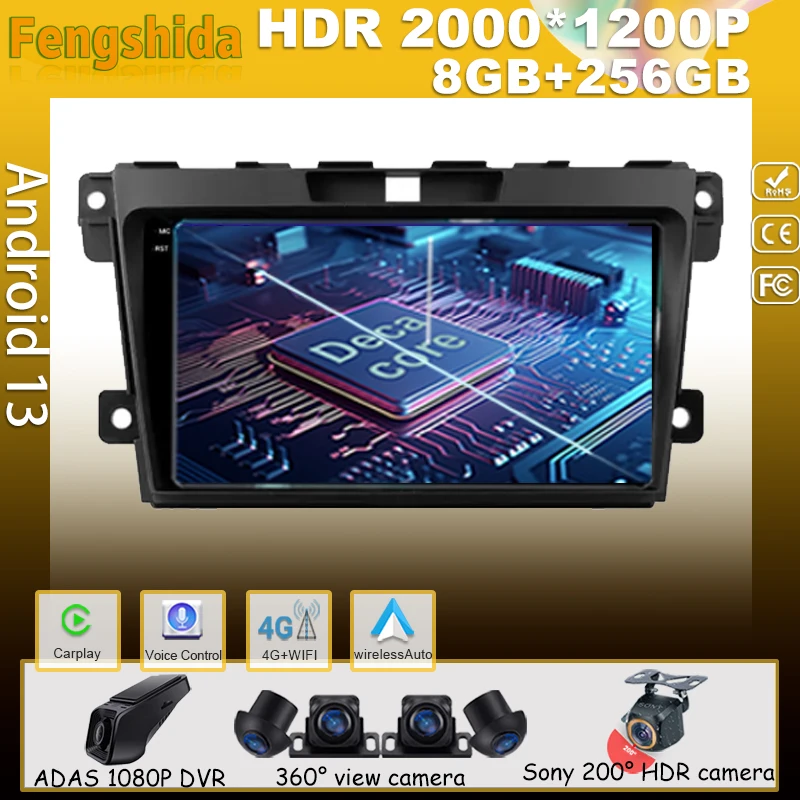 

Android 13 for Mazda CX-7 CX7 2008 - 2015 Car Player Radio Multimedia Video GPS Navigation Auto Carplay 5G No 2Din DVD Bluetooth