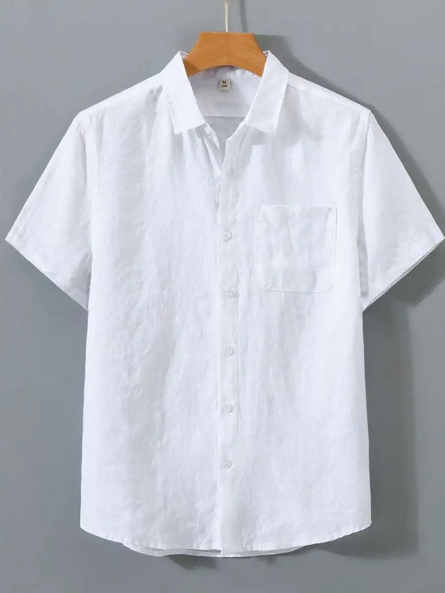

New Pure Linen Shirt Men's Short Sleeve Summer Linen Clothes Vintage Casual Basic Thin Breathable Loose Fit Color