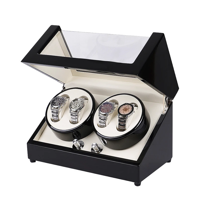 Wooden Watch Winders 4 Slot Watches Winding Machine Automatic Rotating Mechanical Watch Chain Box Wrist Watches Organizer Case