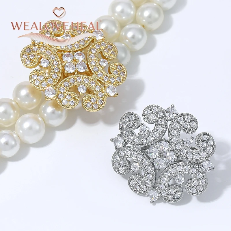 verschluss schmuck, schmuckherstellung zubehör, 18K Vergoldeter Messing-Doppelreihen-Blumen-Scroll-Perlenverschluss, Micro-Pavé-CZ-Blumencluster-Clip für DIY-Halsketten- und Armbandzubehör – Detail 17