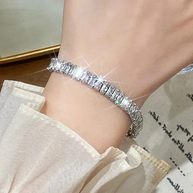 

Real 925 Sterling Silver Zircon Geometric Charm Bracelets for Women Trendy Fine Jewelry Minimalist Light Luxury Accessories