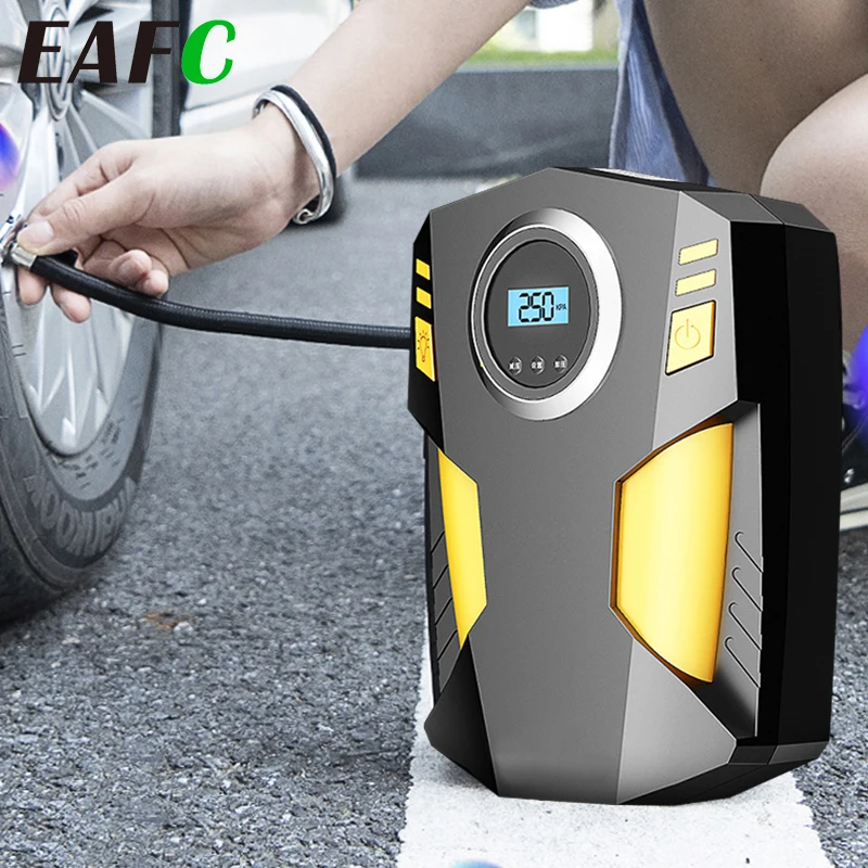 EAFC 12V Digital Air Compressor 120W Car Tire Inflator Pump Portable Car Air Pump LED Light Motorcycle Tire Compressor Pump