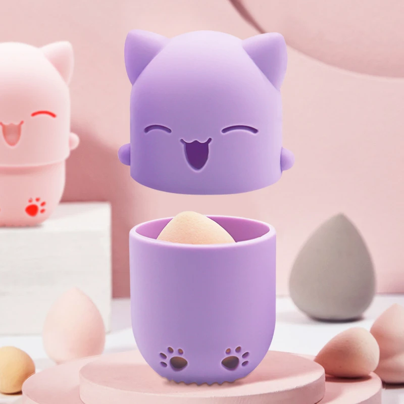 Purple Soft Silicone Cosmetic Blender Sponge Box Holder Beauty Powder Puff Blender Holder Sponge Makeup Egg Drying Case Portable