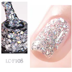 LILYCUTE Silver Glitter Gel Nail Polish Colorful Shining Sequins Semi Permanent Soak Off Need Base Top Coat Nail Art Gel Varnish