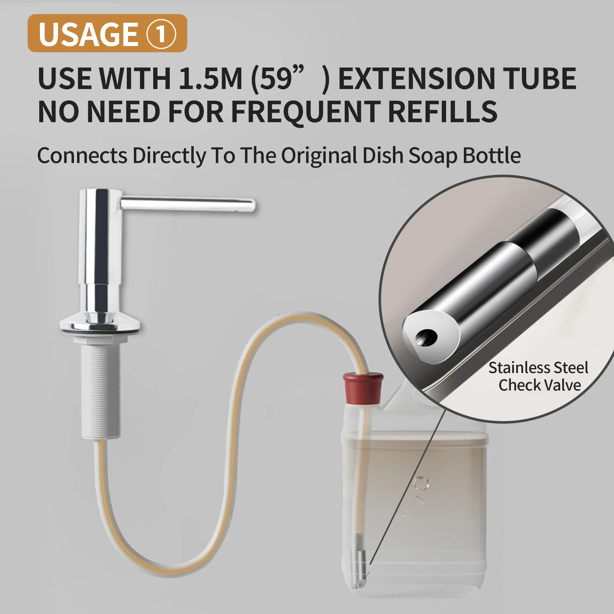 Metal Brass Soap Dispenser for Kitchen Sink(Chromed) Built in Metal Pump with 59\