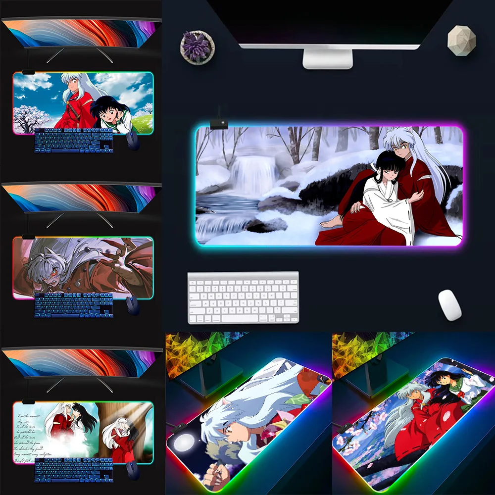 Anime Inuyasha RGB Pc Gamer Keyboard Mouse Pad Mousepad LED Glowing Mouse Mats Rubber Gaming Computer Mausepad