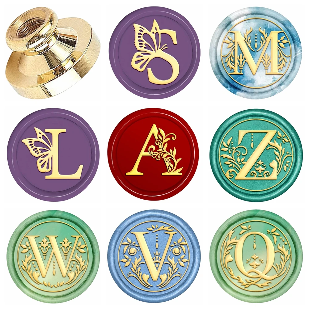 A S M L W V Q Z Alphabet Letters Patterns Wax Stamps Round Removable Brass Head For Invitations Decorating Mail Gifts Envelopes