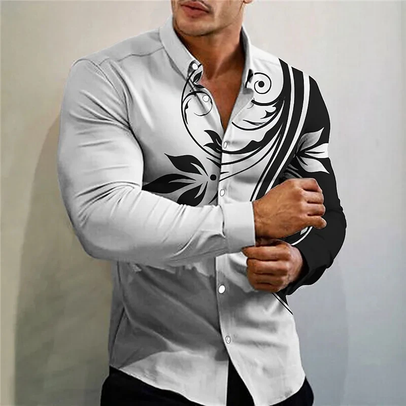 

Men's Elegant Fashion Shirt Long Sleeve Vintage Social Street Tops Daily Graphic Printed Shirt For Men Oversized Casual Clothing