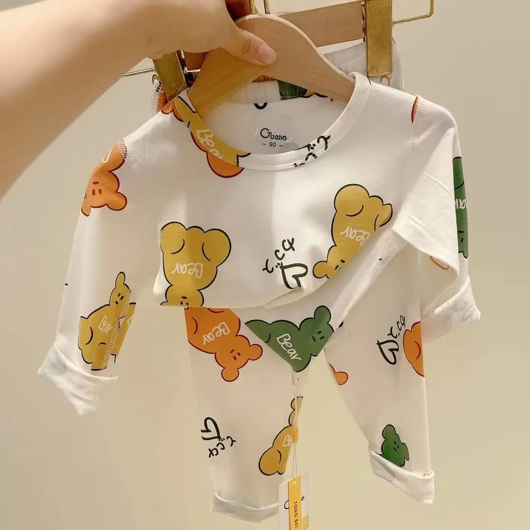 Children's Pajamas Homewear 2022 Autumn and Winter Long Sleeve Kids Long John Warm Baby Boy and Baby Girl Basic Set