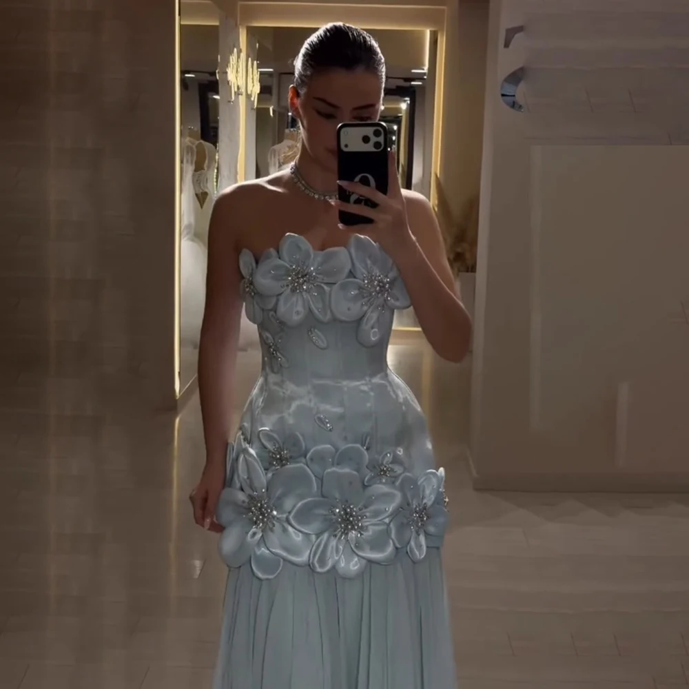 Flowers Maxi Evening Dress with Pearls Party Dress 3D Flowers Prom Dress Luxury Gala Dress فساتين مناسبة رسمية Customized image 2