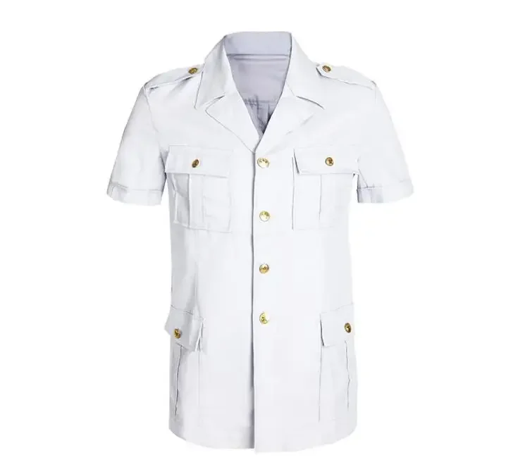 Chinese Navy Uniform Shirt Summer Official Blouse White Tops Vintage Thin