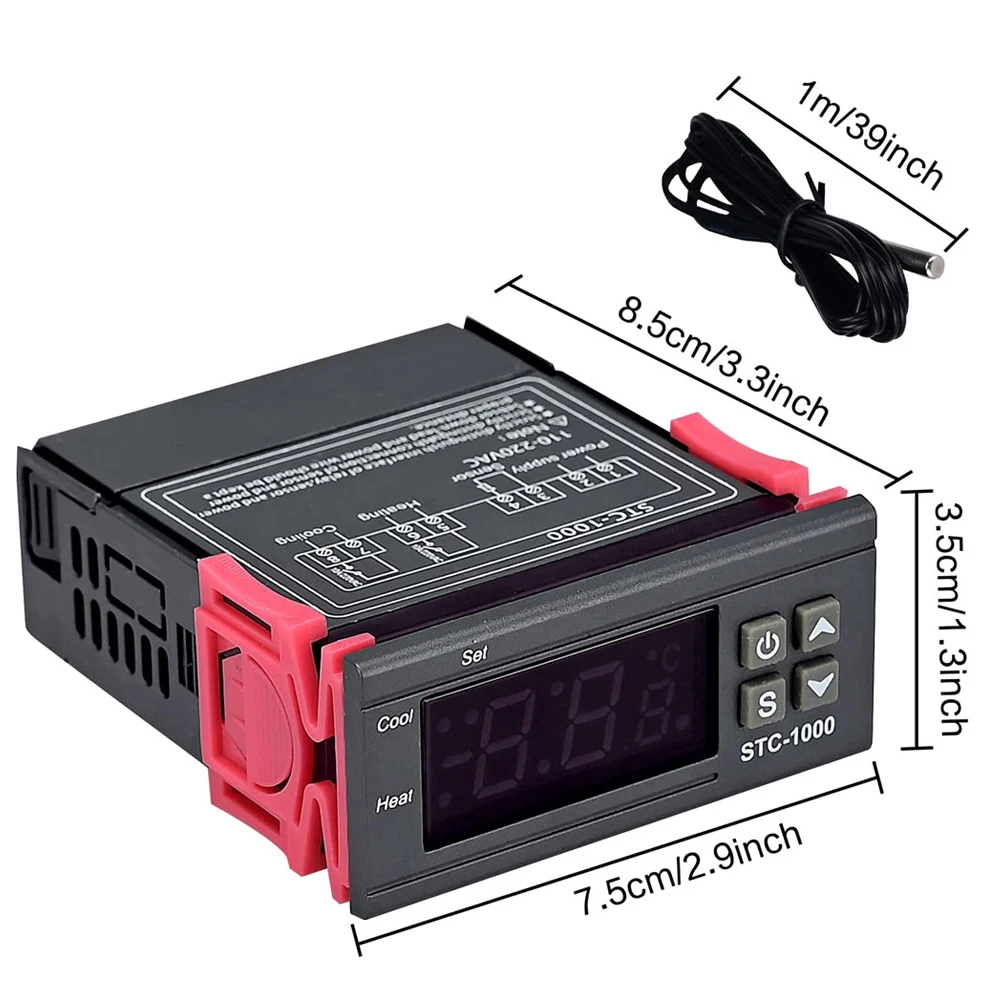 STC-1000 DC 24V Digital LED Temperature Controller Cooling Heating Thermostat 2 Relay Output with NTC Thermistor Sensors Probe