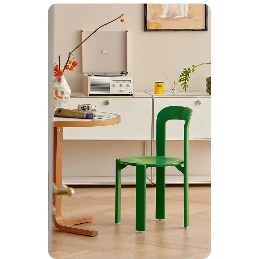 Nordic Vintage Swiss Dining Chair Beech Solid Wood Plywood Stackable Chair Curved Backrest Leisure Home Furniture