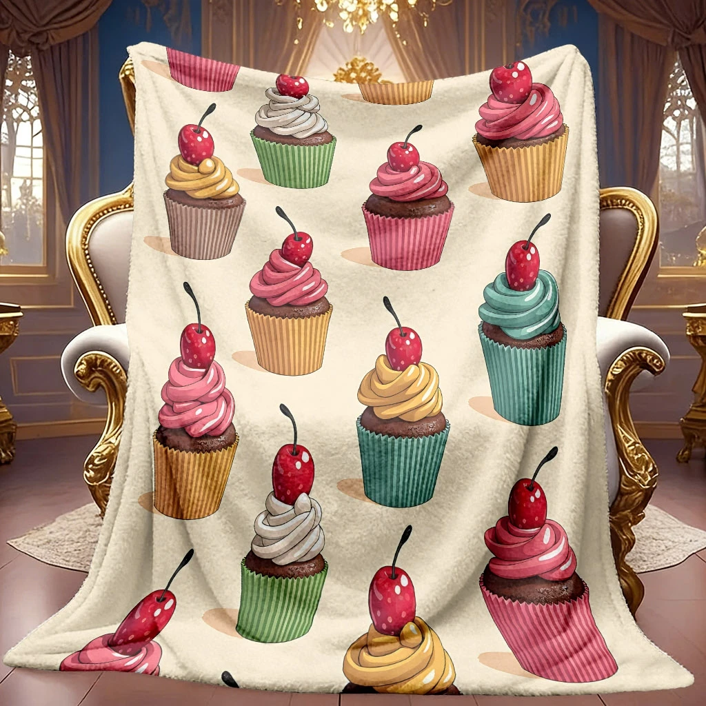 Yummy Dessert Graphic Soft Warm Bed Throw Blanket Versatile Decorative Wrap For Coffee Shop Office Supermarket Store