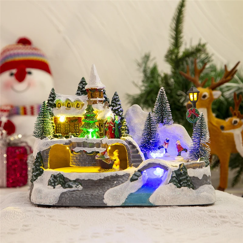 

Cute Christmas Decoration Luminous Music Rotate Santa Claus Train LED Color Lights Snow House Christmas Gift Creative Home Decor