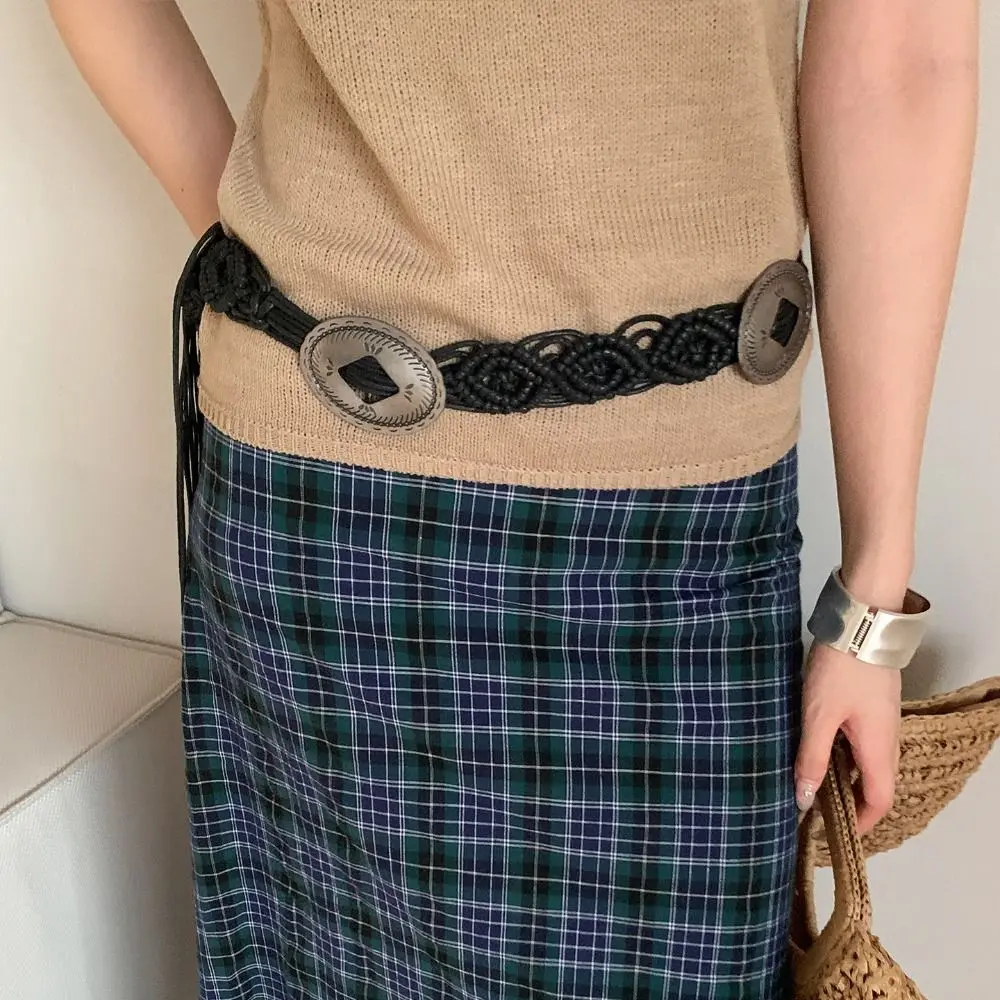 

Fashion Waistband Ethnic Style Weave Belt Hollow Retro Bohemian Style Belt woven Waist Rope Tassel Waist Chain Female/Girls