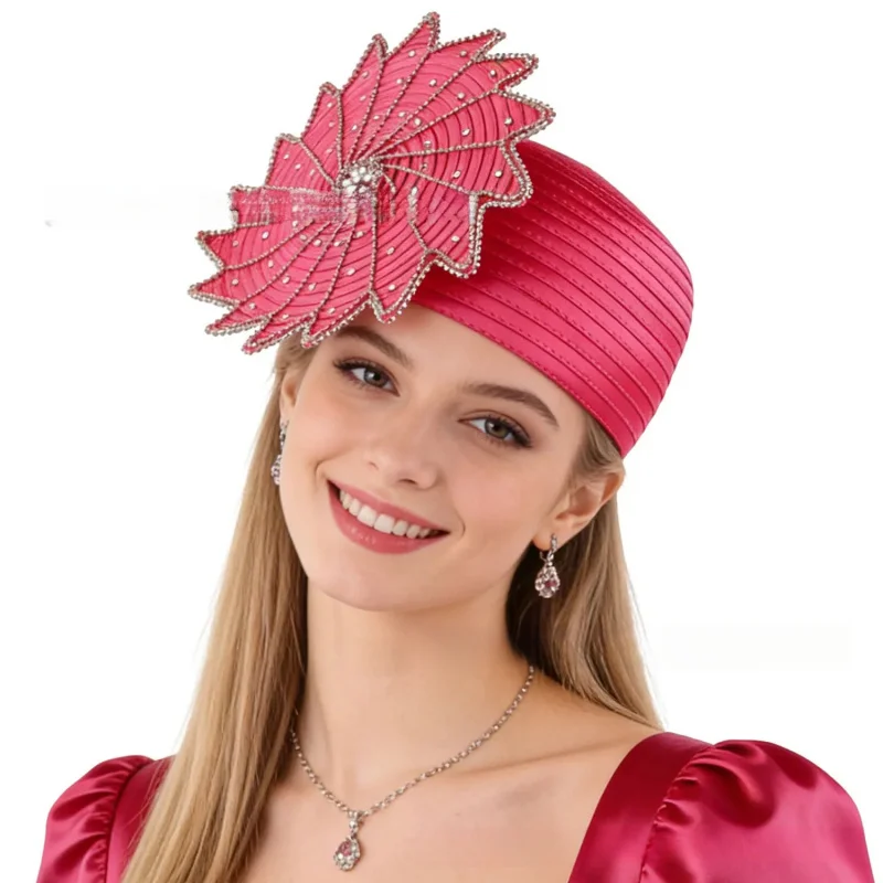 1 pc New Women's Solid Color Round Flora Formal Church Hats Ball Tea Party horse racing Wedding Bride Fascintor Hat