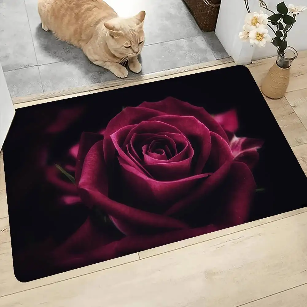 

Коврик с изображением красной розы для детской комнаты, спальни, декоративный коврик для балкона, противоскользящий коврик для прихожей, коврик для гостиной, напольный ковер