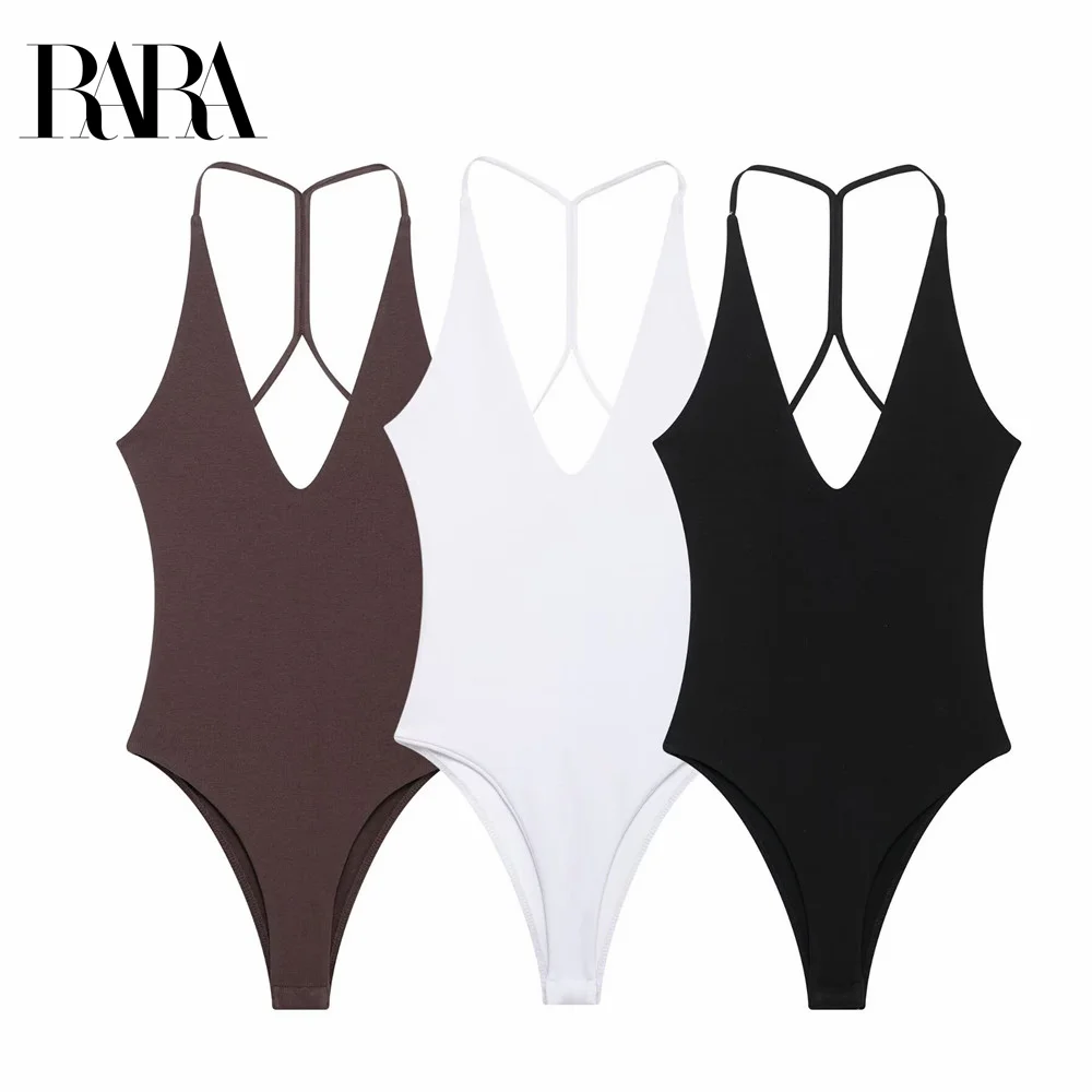 RARA 2025 بدلة نسائية برقبة رسن مع تصميم عميق على شكل حرف V من الأمام والخلف متقاطع لمظهر مثير وأنيق