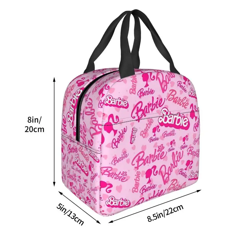 Custom Barbie Lunch Bag Women Warm Cooler Insulated Lunch Box for Student School Work Picnic Food Tote Bags