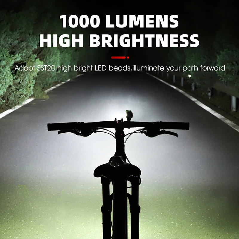 WEST BIKING Bicycle Headlight 1000 Lumens 4800mAh Bike Front Light Lightweight Waterproof 7 Modes Bike Light Cycling Accessories