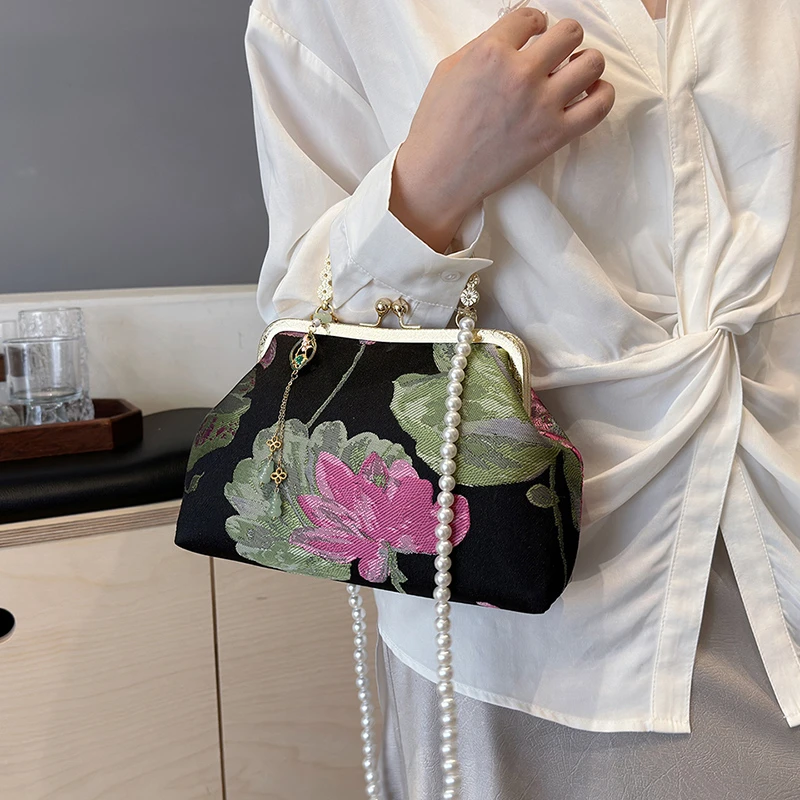 LEFTSIDE Embroidery Chinese Style Crossbody Bag Designer Small 2024 Handbag Lady Beaded Evening Party Lady Shoulder Bags