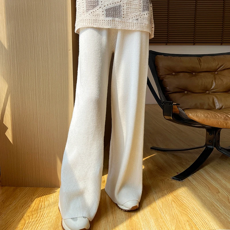 2024 new women's pants 100% wool knitted women's wide leg pants Korean version casual hot selling women's pants