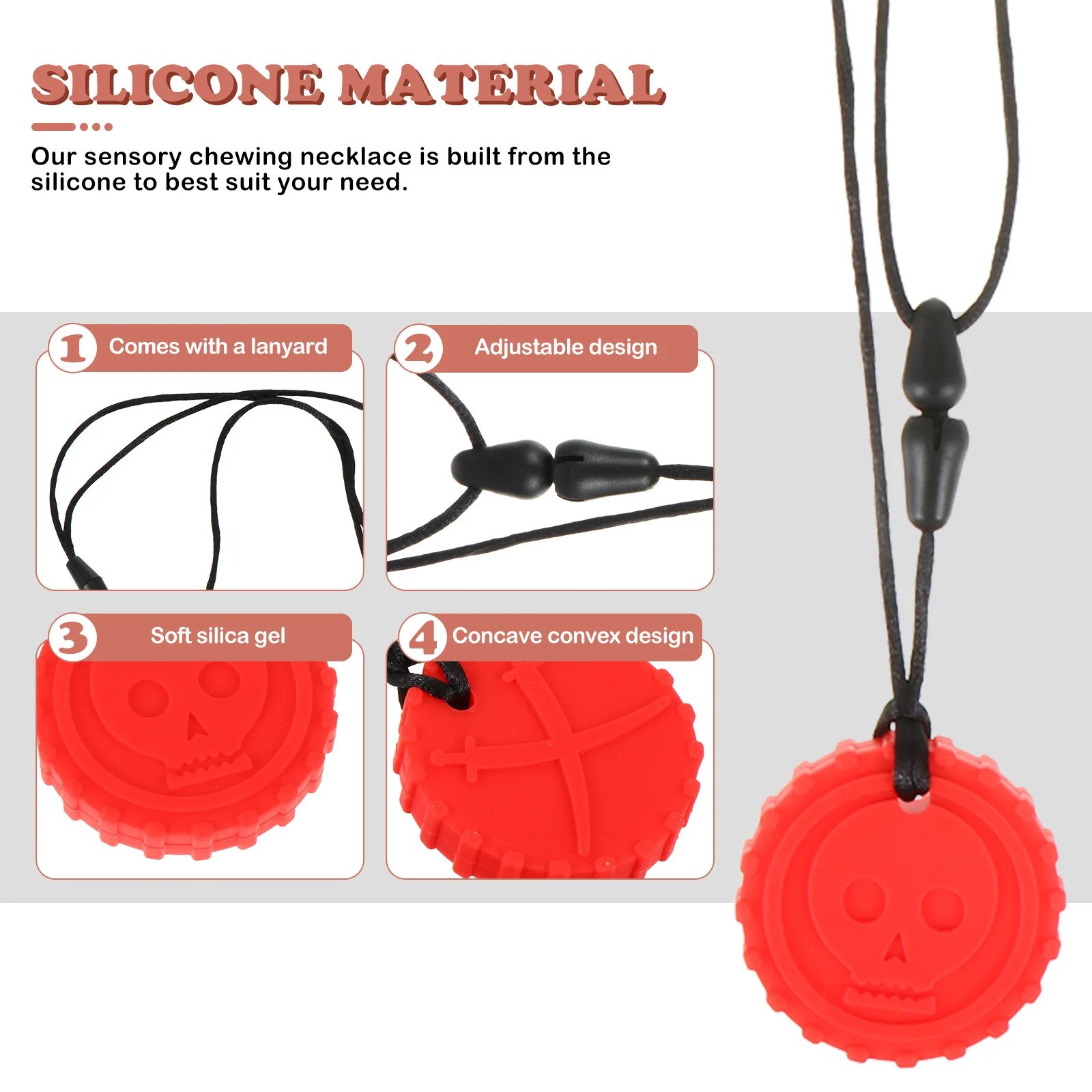 

Skull Teething Silicone Molar Chain For Baby Infant Teething Tool Chew Necklace Autism Sensory Needs Training Tool