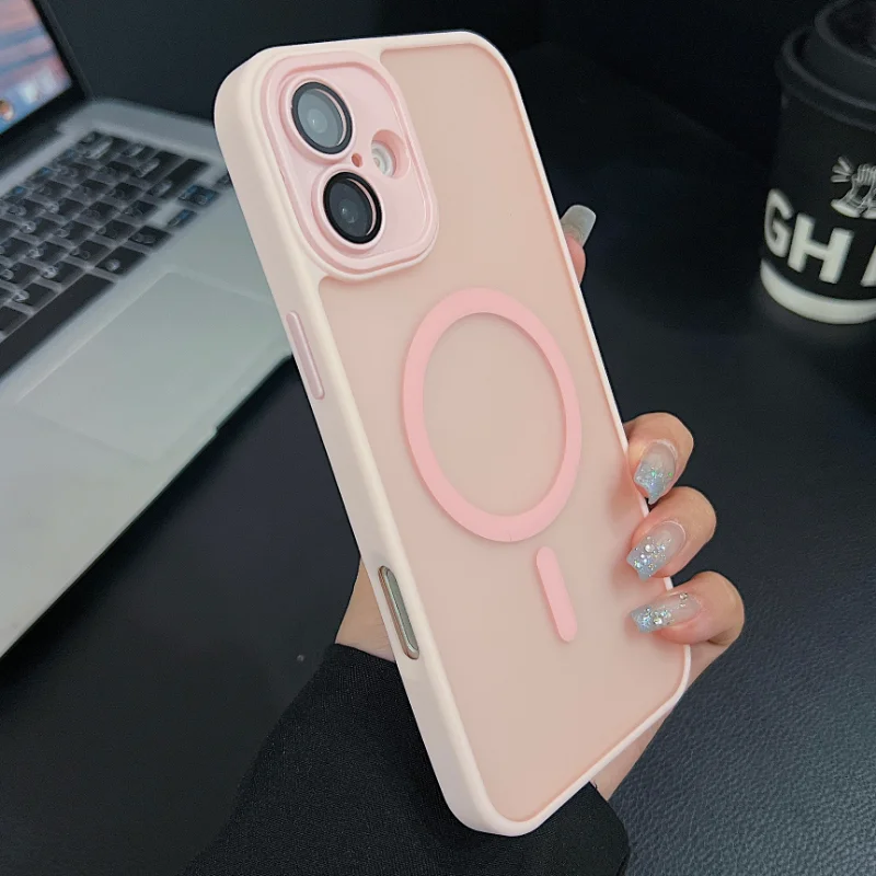 Magnetic Luxury Matte Translucent Armor Shockproof Case For iPhone 16 15 14 13 12 Pro Max Plus For Magsafe Wireless Charge Cover