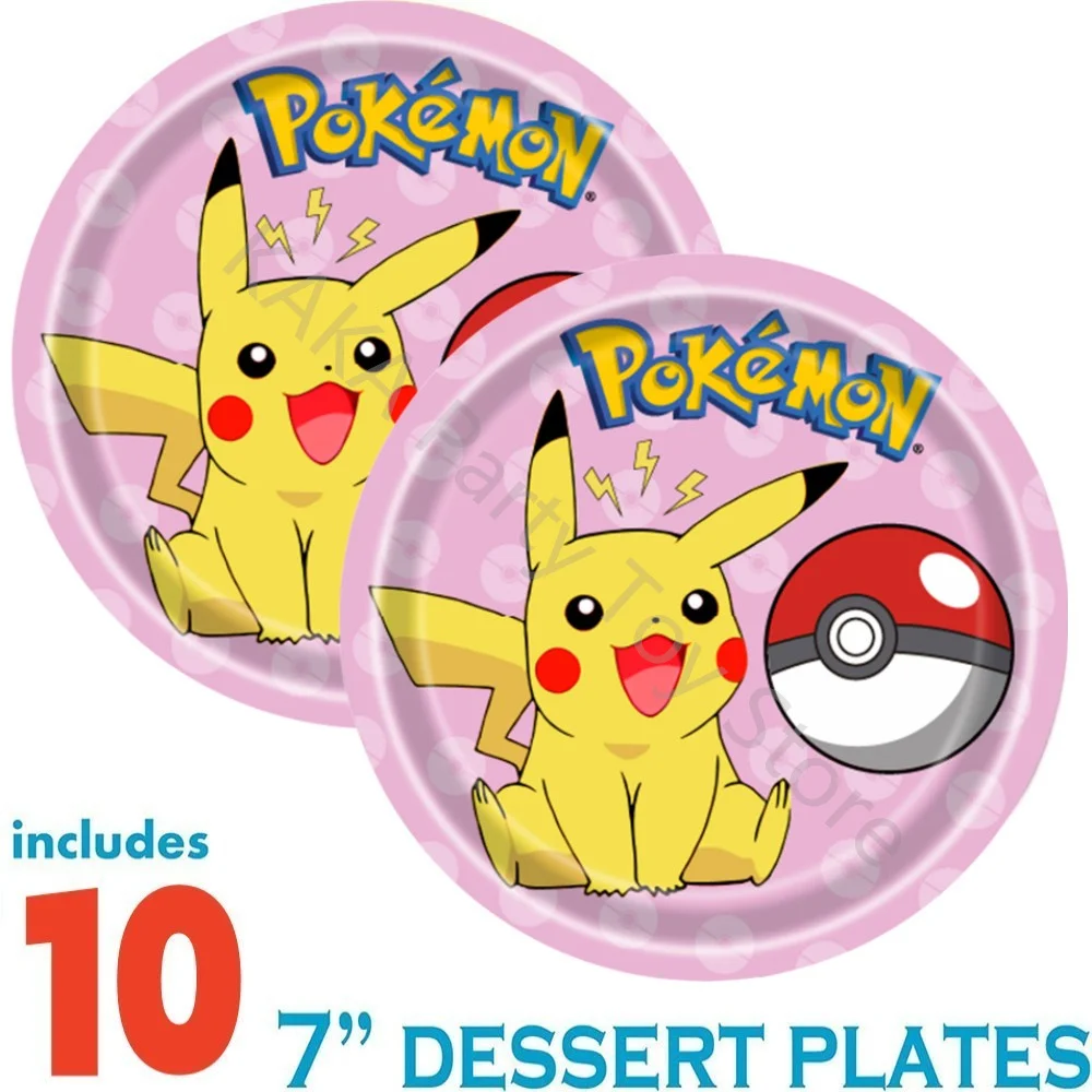 Pink Pokemon Birthday Party Decoration Pikachu Decor Tableware Set Paper Plates Napkins Cups for Baby Shower Kids Party Supplies