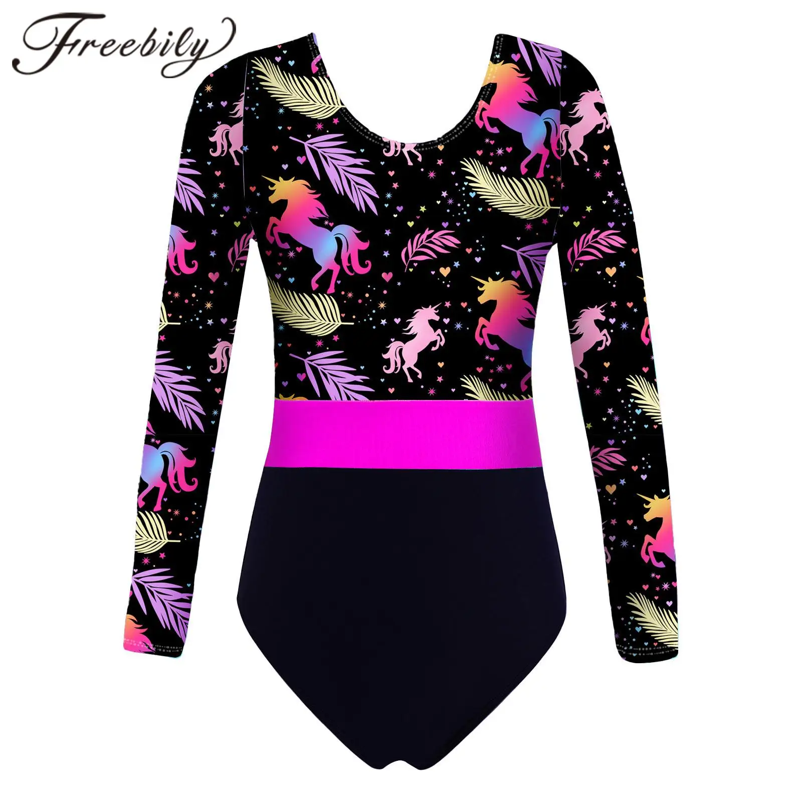 Kids Gymnastics Leotard for Girl Dance Bodysuit Colorful Print Tutu Ballet Leotards Teens Children's Figure Skating Jumpsuit