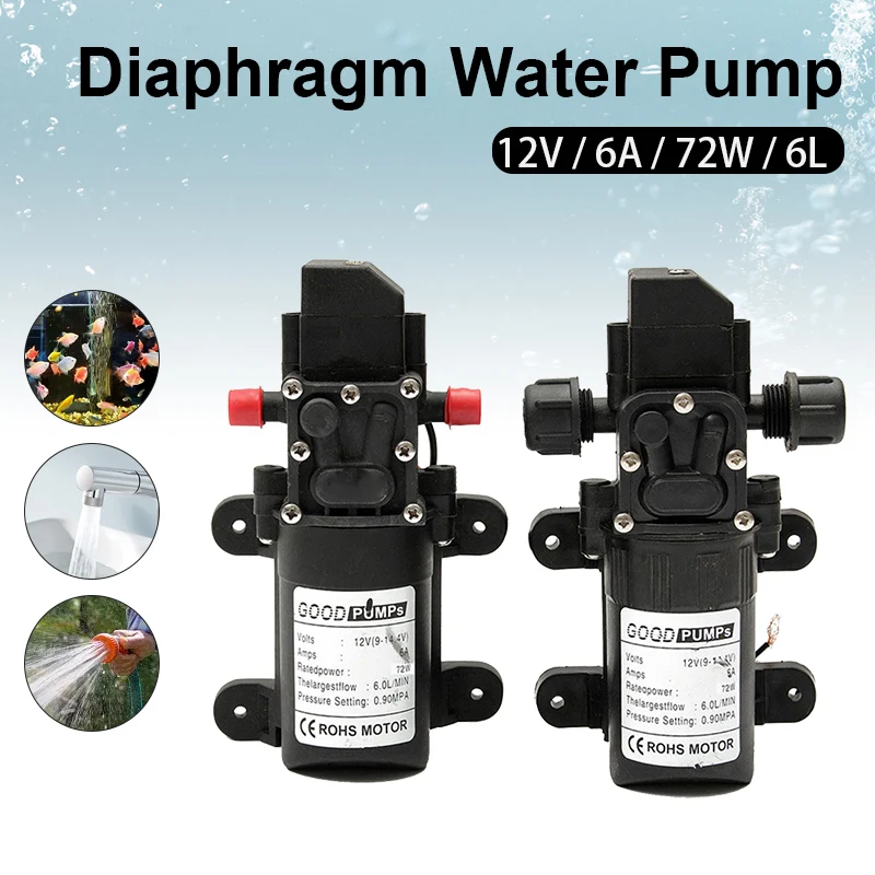 

130PSI 6L/Min DC12V High Pressure Diaphragm Water Pump Self Priming Pump 70W Automatic Switch For Car Cleaning