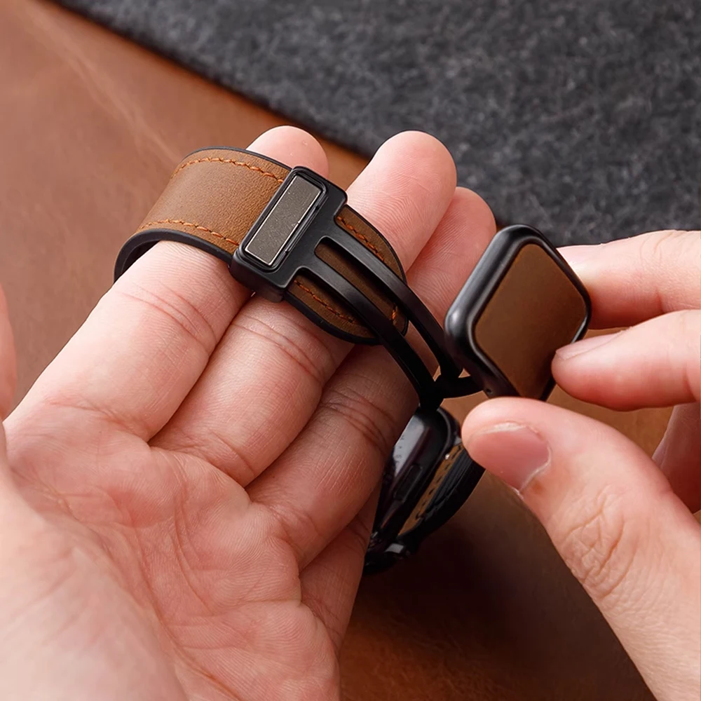Correa para Apple watch band 45mm 44mm 49mm 42mm 40mm 41mm pulsera de cuero magnética correa iWatch Series 9 8 7 6 5 4 3 SE Ultra 2