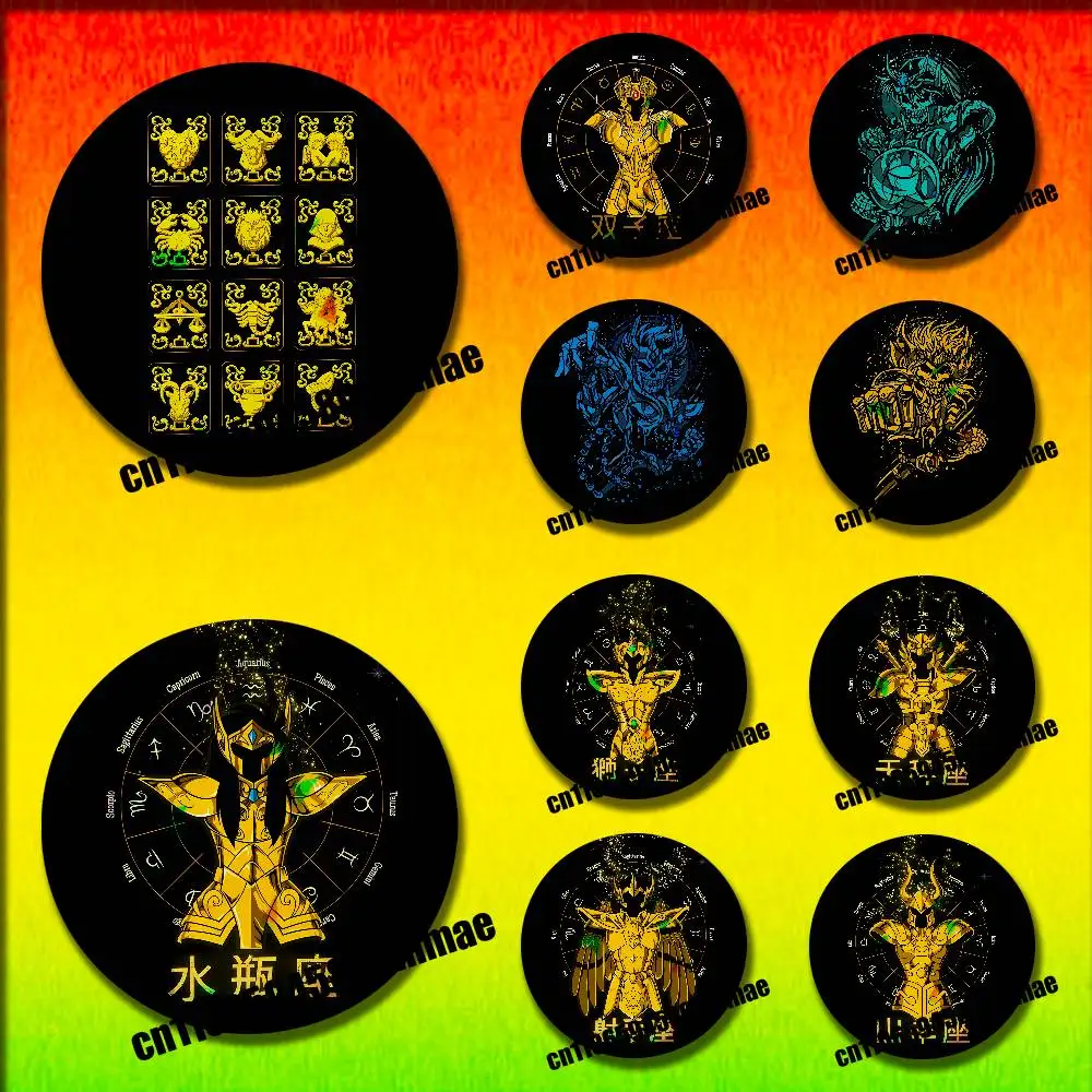 For Saint Seiya Twelve Palaces 12 Zodiac Emblem Round Pins Insignia Badge Cover Brooch Button Hats Decoration 32mm