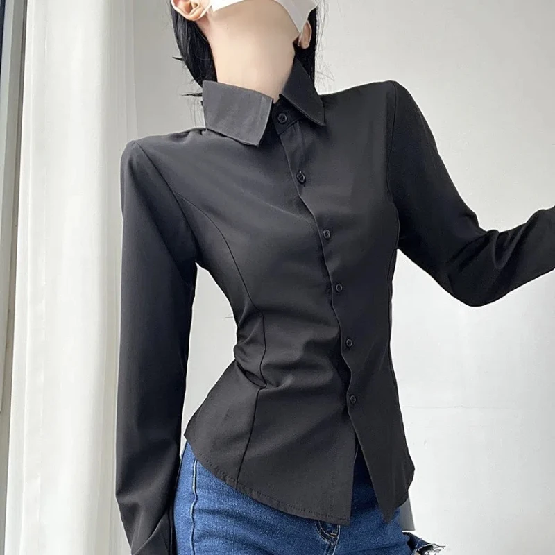 Nuova manica lunga primavera autunno nuova allacciatura camicia temperamento sottile top fasciatura solida camicetta coreana moda abbigliamento donna sexy