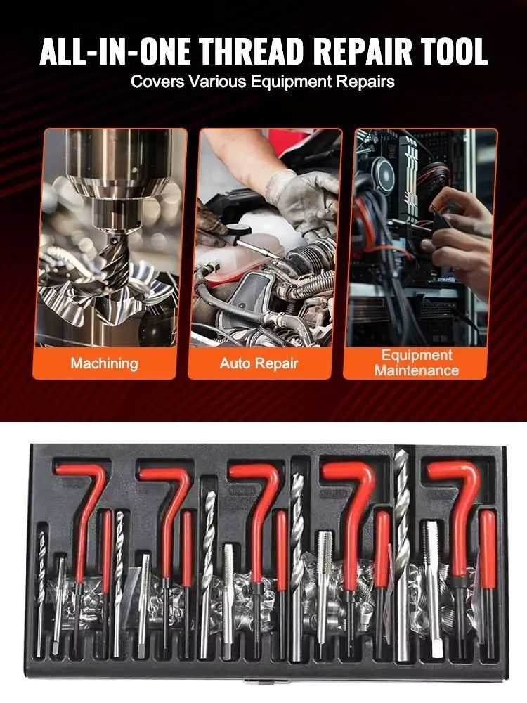 131pcs HSS Drill Bit Thread Repair Kit M5 M6 M8 M10 M12 Screw Thread Inserts For Restoring Damaged Threads Repair Tools