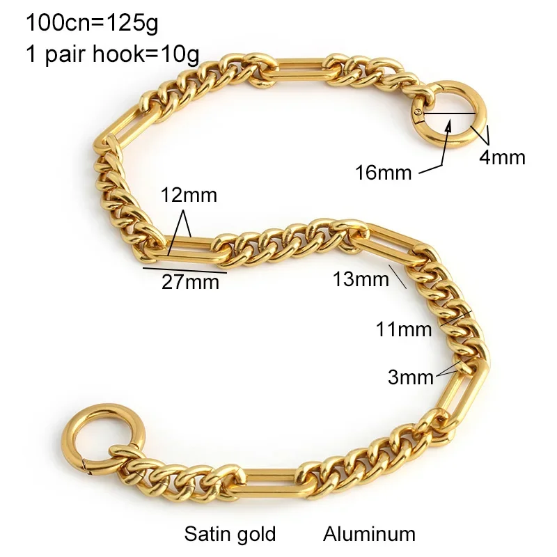 1-5PCS 3*11*13MM 43CM Satin Gold Aluminum Chains Metal Purse Chain Strap Handle Replacement Handbags Shoulder Bags Acessories