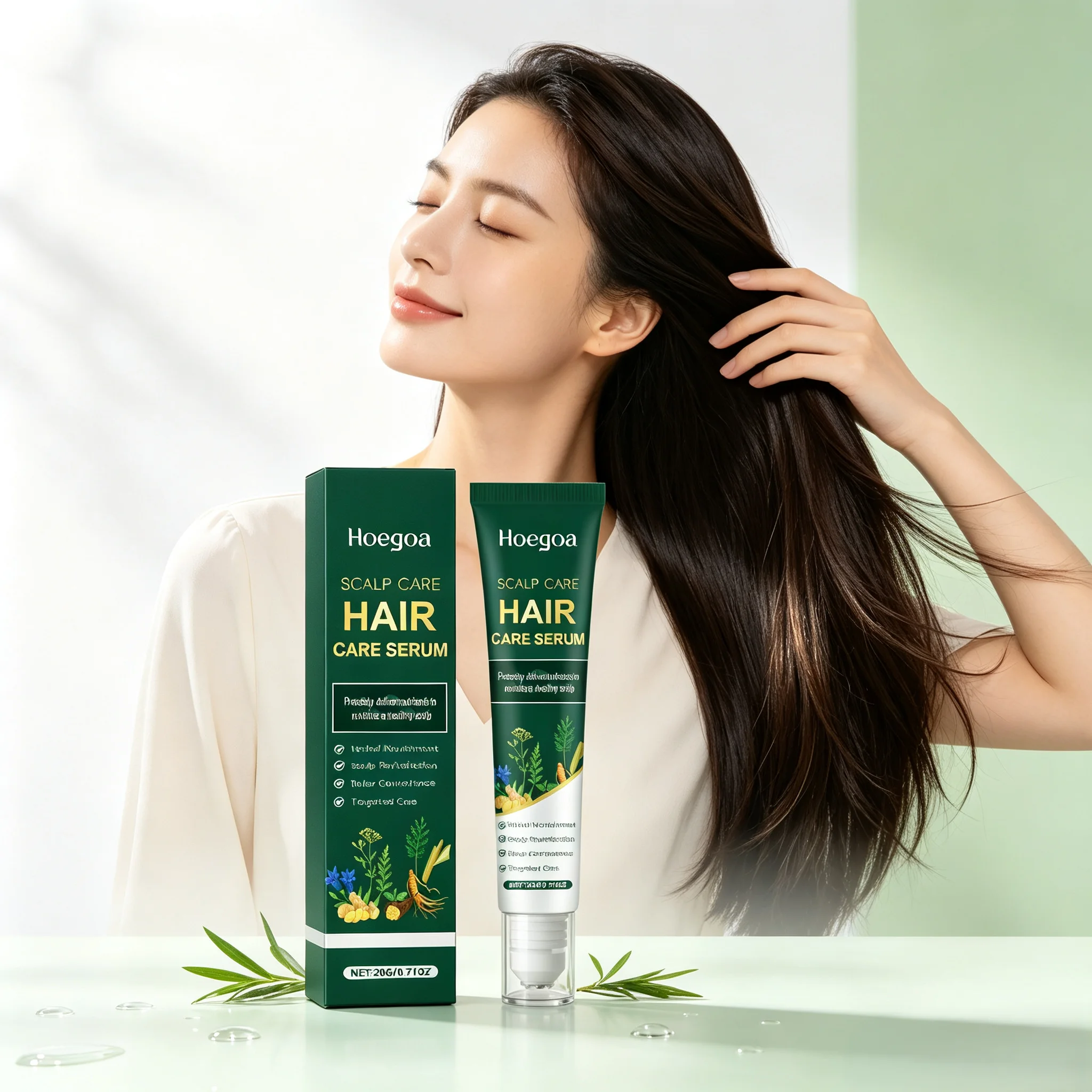 Hoegoa Herbal Essence Roller Three-In-One Nourish Follicles Repair Scalp Increase Hair Volume Moisturizing Hair Care Essence Oil