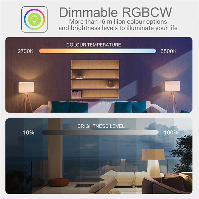 【Superdeals】مصباح شمعة ذكي واي فاي وجهاز تحكم عن بعد يدعم Alexa Voice RGBCW مصباح طاولة لاسلكي E14 لمبة سبايك