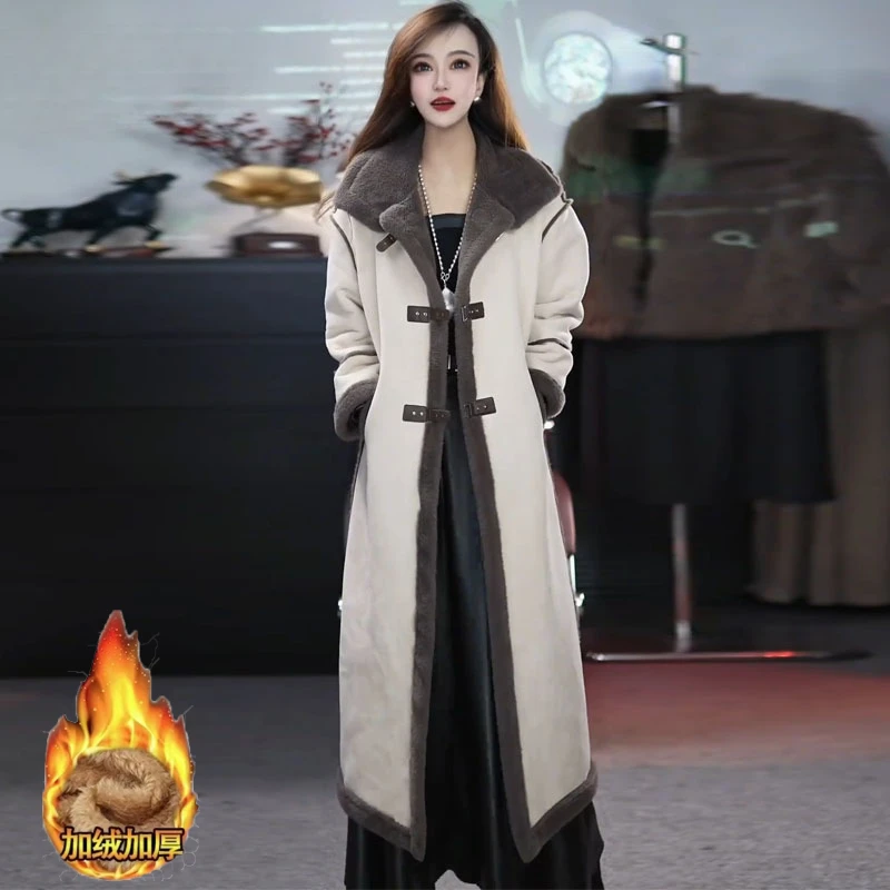 

Winter Luxury Long Solid Faux Mink Fur Coat Women Lapel Collar Long Sleeve Elegant Thick Warm Fluffy Furry Thermal Jacket TS685