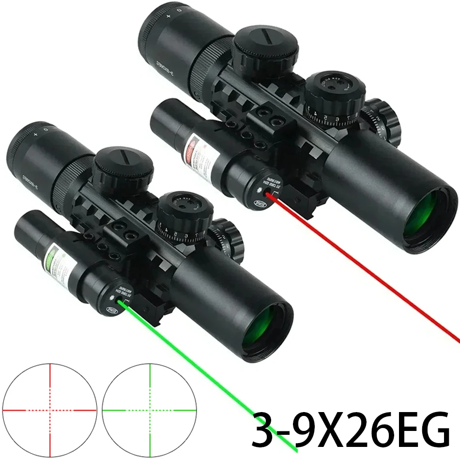 

3-9x26EG Tactical Combo Rifle Scope Red Green Cross-Hair Reticle Reticle Riflescope Reflex Optical Sight Scope for Hunting