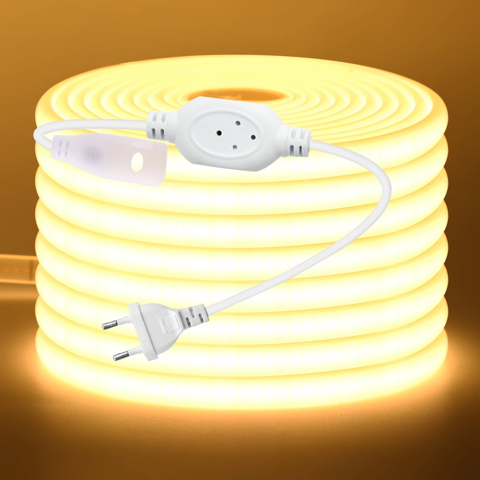 288LEDs/m COB LED Strip 220V Dimmable Power EU Plug 3000K 4000K 6000K RA90 Outdoor Garden COB LED Tape Bedroom Kitchen Lighting