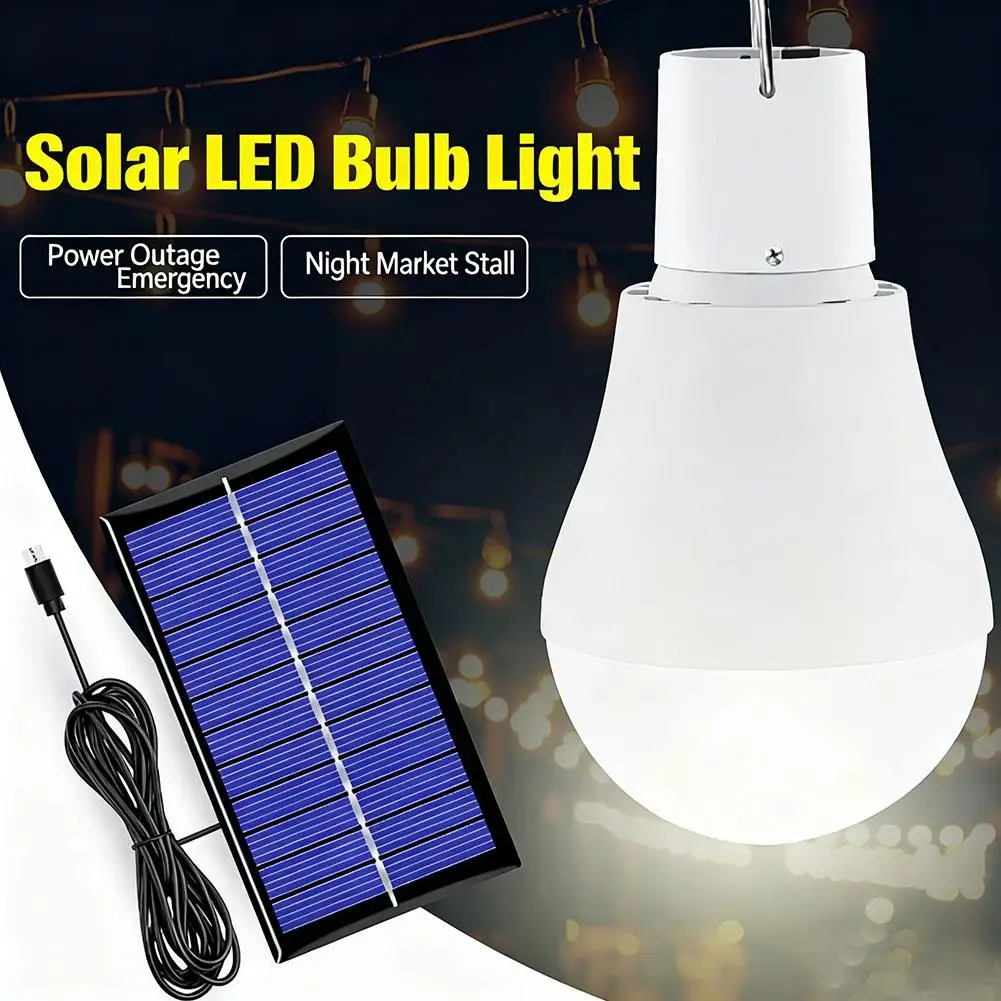 Solar LED Light Bulb IP65 Waterproof 200 Lumen Portable Hanging Hook Outdoor Camping Garden Path Power Outage Emergency Lamp