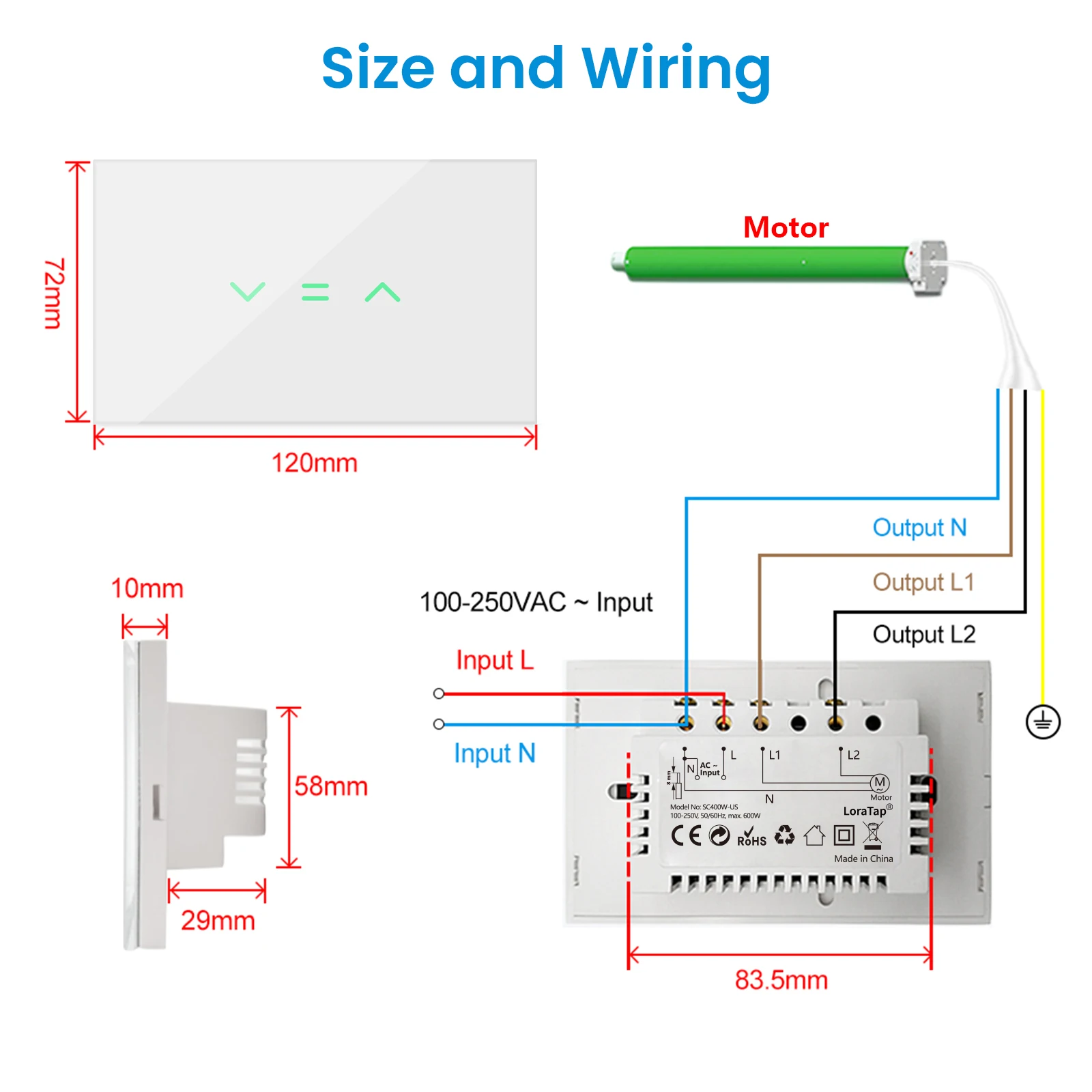 LoraTap-EUA Cortina Persianas Interruptor do Obturador do Rolo, Backlight, Tuya Smart Life App, Timer Controle Remoto, Voz pelo Google Home Alexa